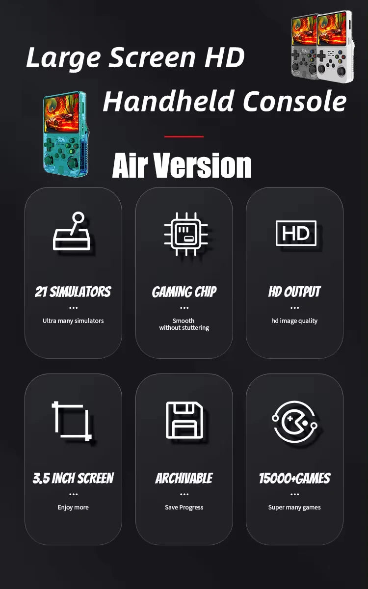 Retro Mini Portable Handheld Game Console 2025 Air Version – 15,000+ Classic Games, 3.5” HD Screen, 64G Storage, HDMI & Save Feature